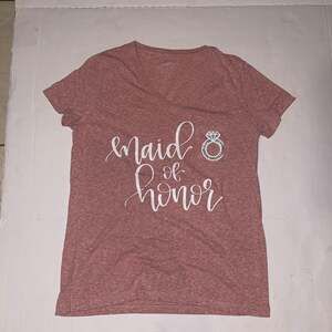 Maid of Honor Women White Script Glitter Tee M